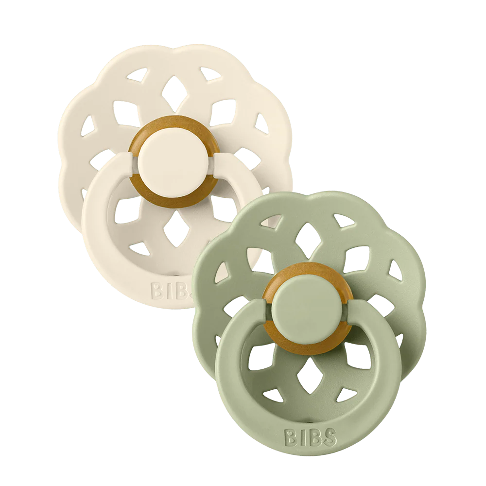 זוג מוצצים פרח BIBS שמנת וירוק בהיר