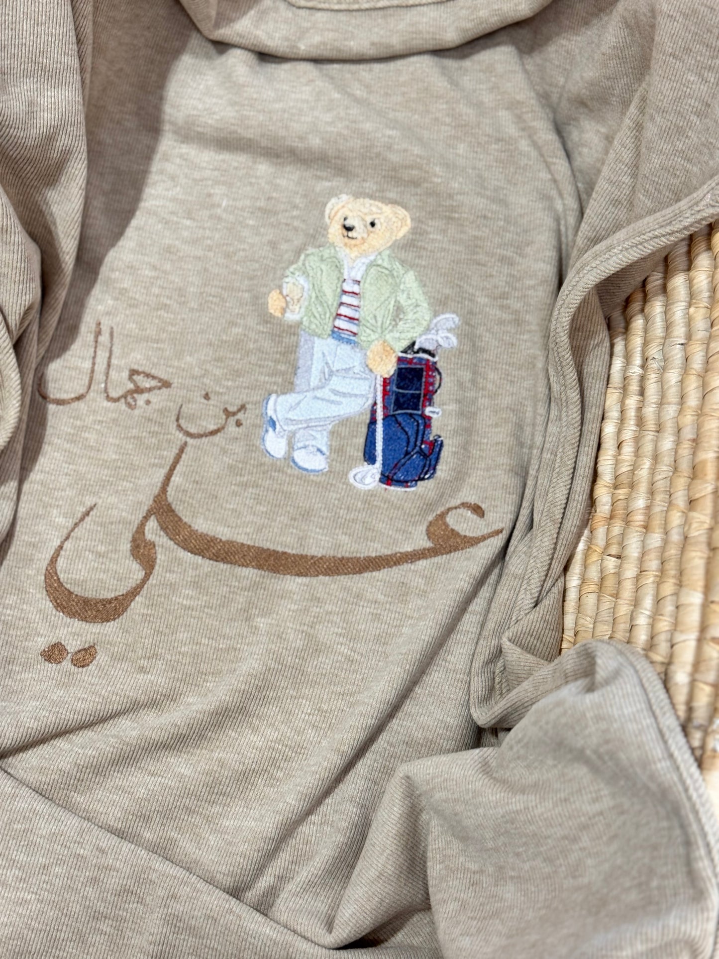 שמיכה קורדרוי זית , רקמה דובי גולף