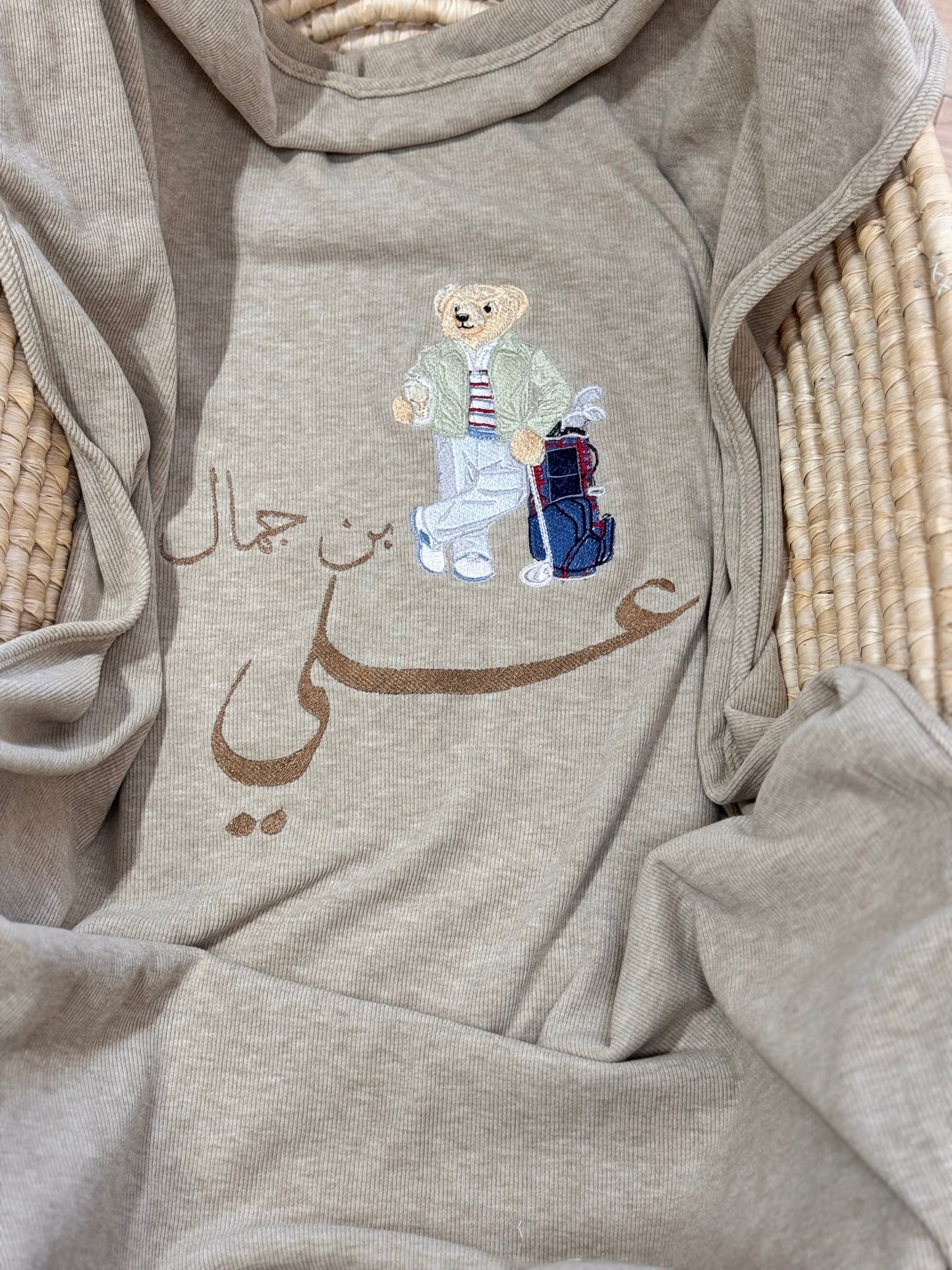שמיכה קורדרוי זית , רקמה דובי גולף