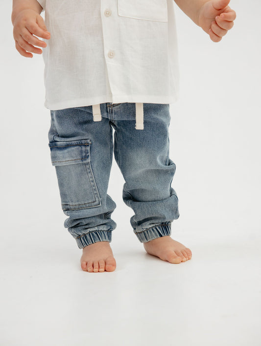מכנסי ג'ינס עם מכפלת אלסטית בייבי Summer Denim
