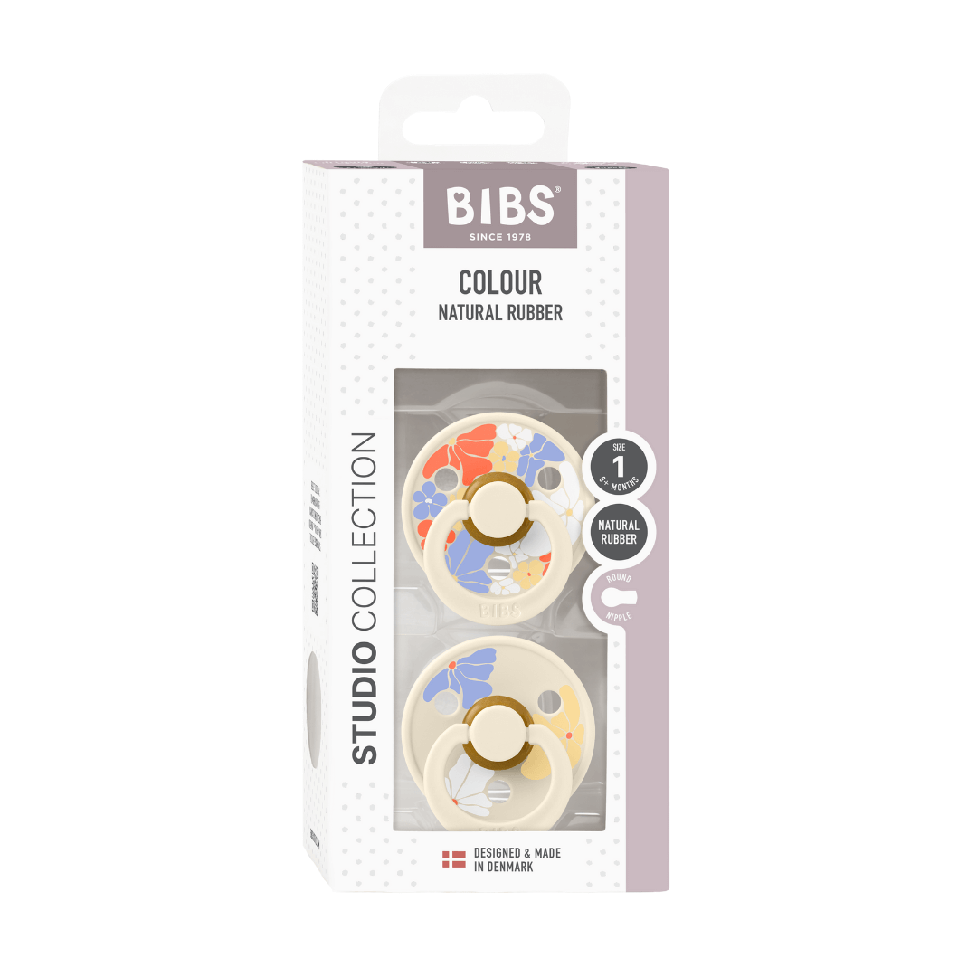 זוג מוצצים BIBS לבן פרחוני