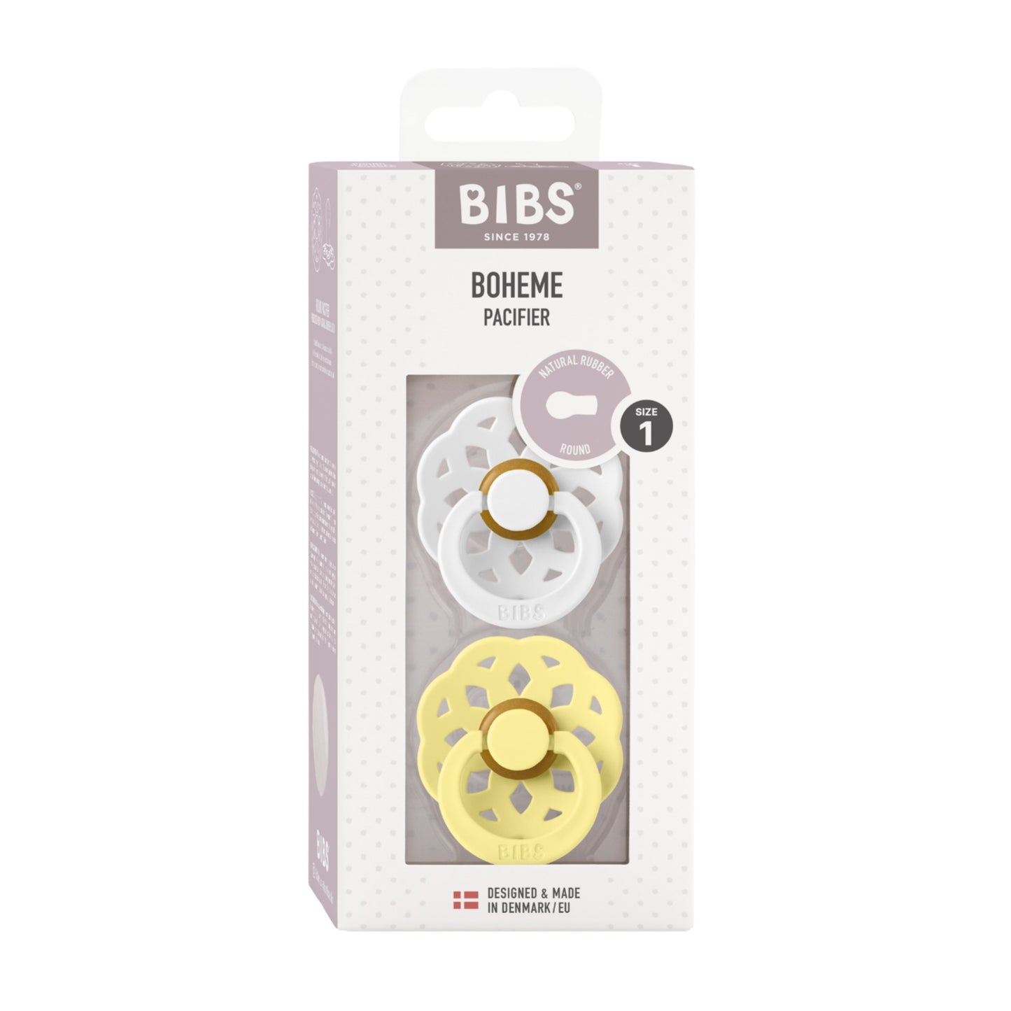 זוג מוצצים BIBS לבן וצהוב