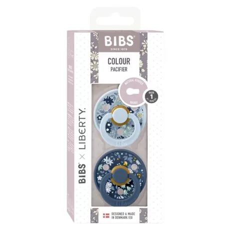 זוג מוצצים BIBS כחול וניבי עם פרחים