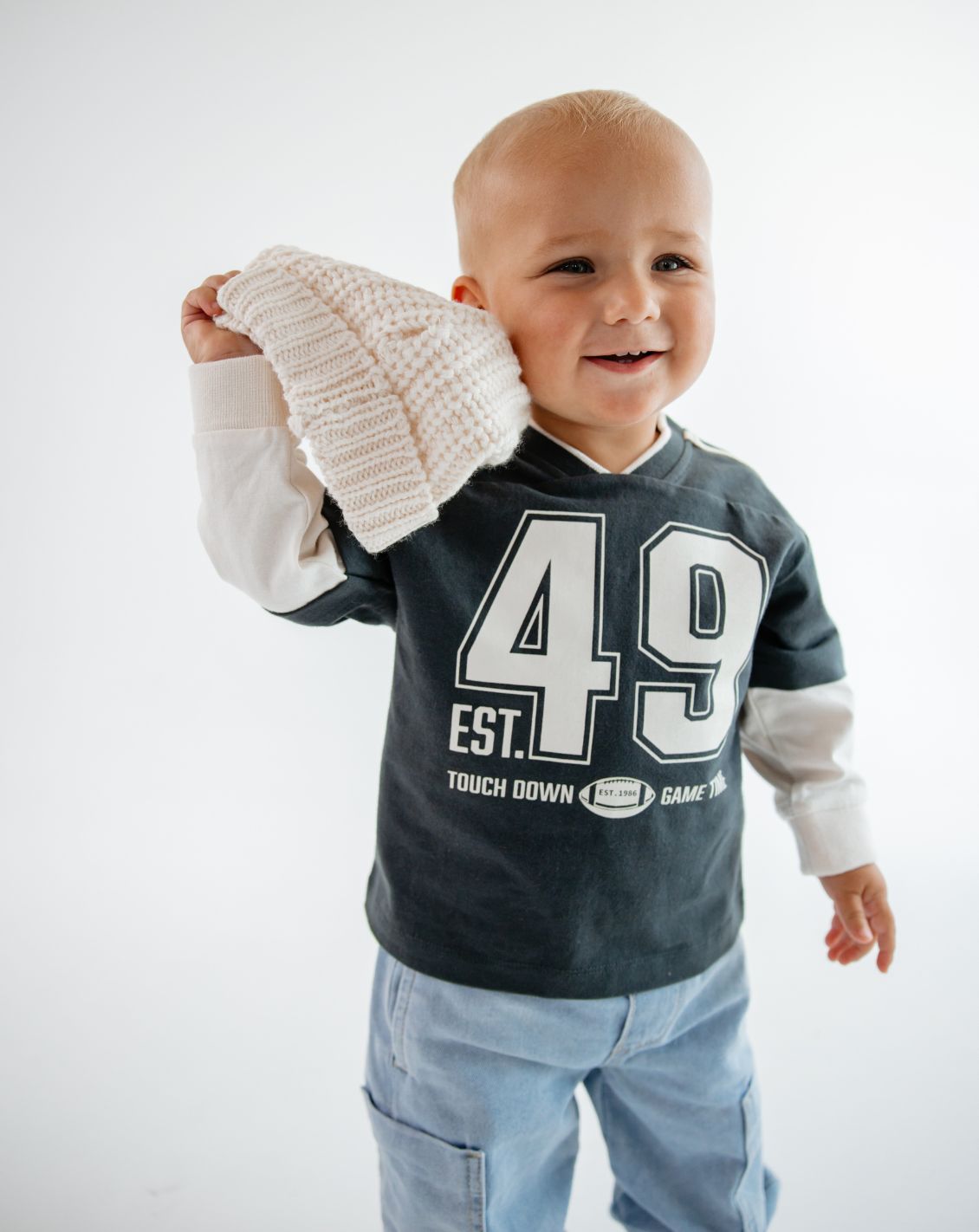 חליפת פוטבול שרוול על שרוול אפור בייבי